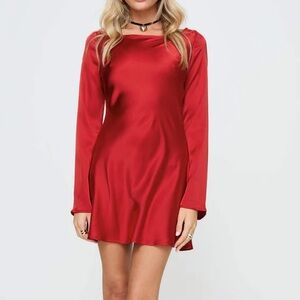 Princess Polly Lukea Long Sleeve Satin Red Mini Dress